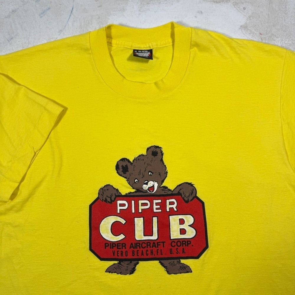 Vintage Screen Stars Best Piper Cub Aircraft Corp T-Shirt XL Yellow Made in USA